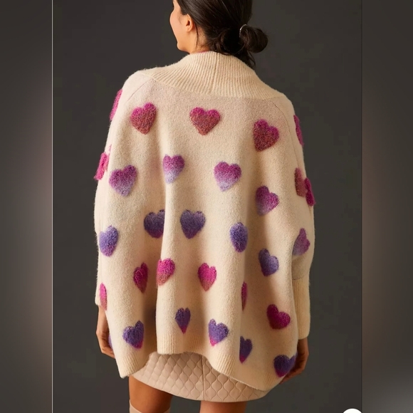 Anthroplogie X Textured Heart Knit Open Front Soft Luxe Cardigan Size Os NIP$240 - Picture 14 of 15